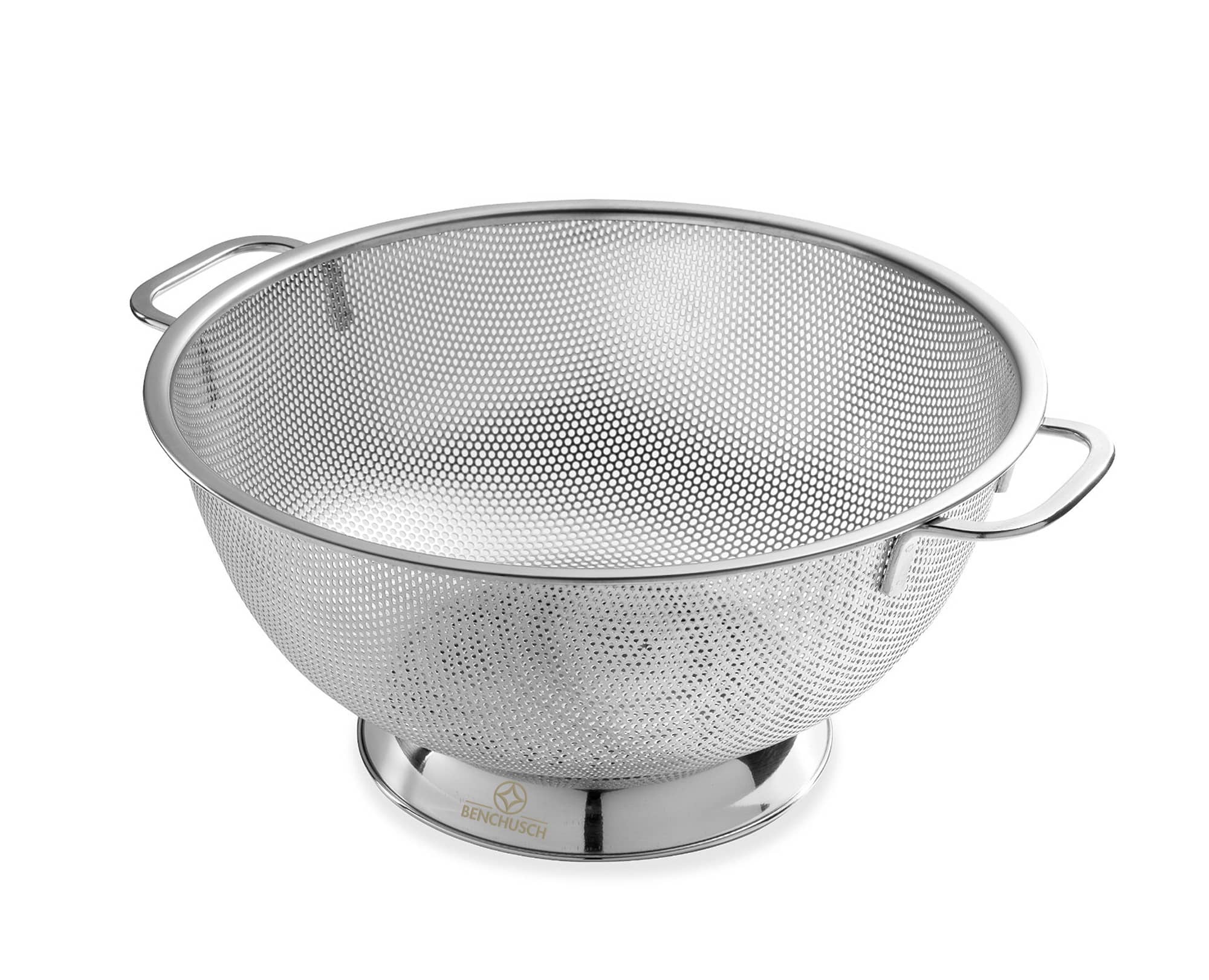 Benchusch Premium Stainless Steel Colander (5 Quart) with Riveted Handles, and precision 1.4mm drainage holes