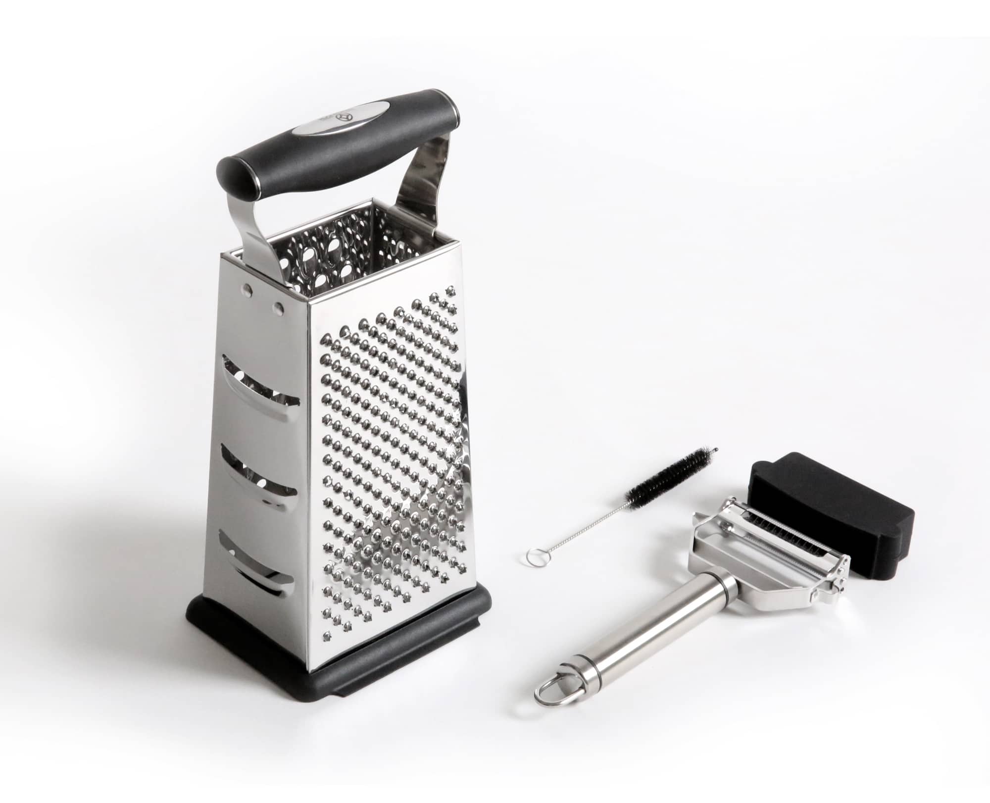 Stainless Steel Heavy-Duty Cheese Grater, 4-Sided Box Grater with Non-Slip  Base