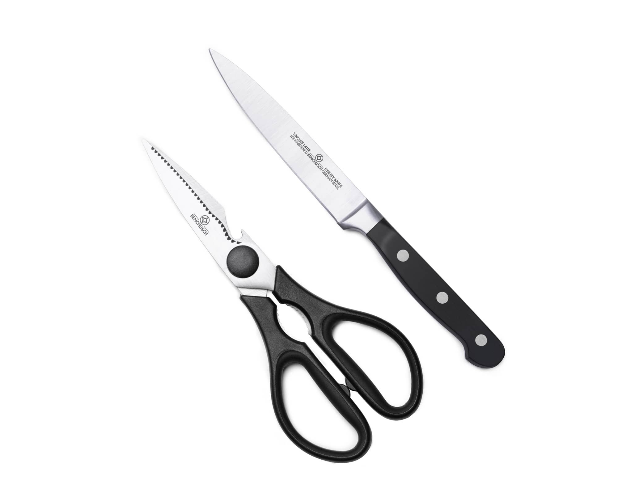 Classic 5-inch Utility Knife and 8-Inch Scissors, Black with ABS Handle and German Steel Blade