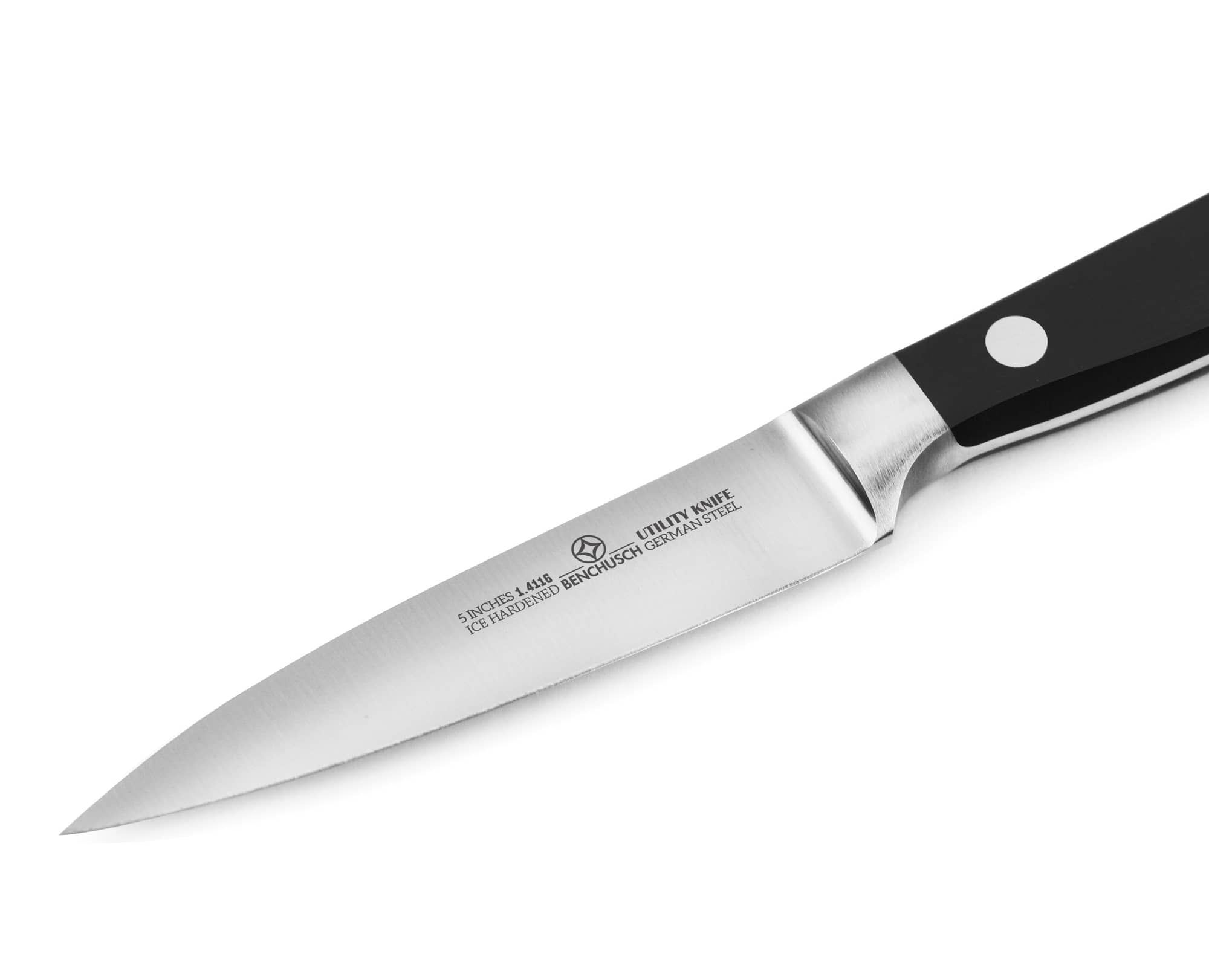 Isolated on the sharp blade crafted to perfection with Professional German Steel of Classic 5-inch Utility Knife