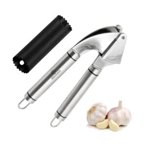 Benchusch Professional Garlic Press and Peeler Set with 18/10 Stainless Steel body, safety for health, easy to use