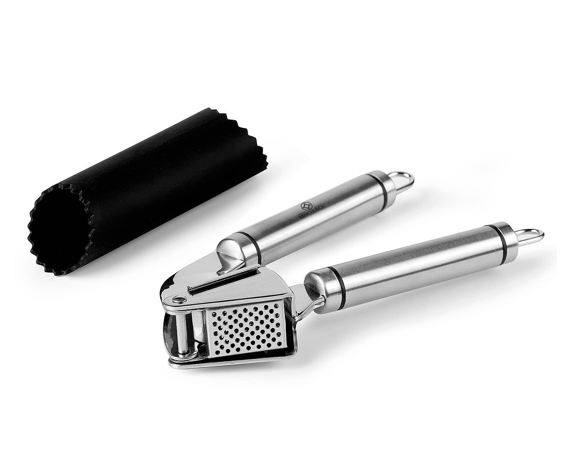 Met Lux Black Stainless Steel Garlic Press / Peeler - with Easy Clean Brush  - 1 count box