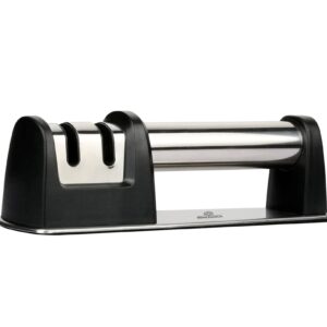 Benchusch Two-Stage Knife Sharpener with non-slip base, ABS body and Stainless Steel handle, black color