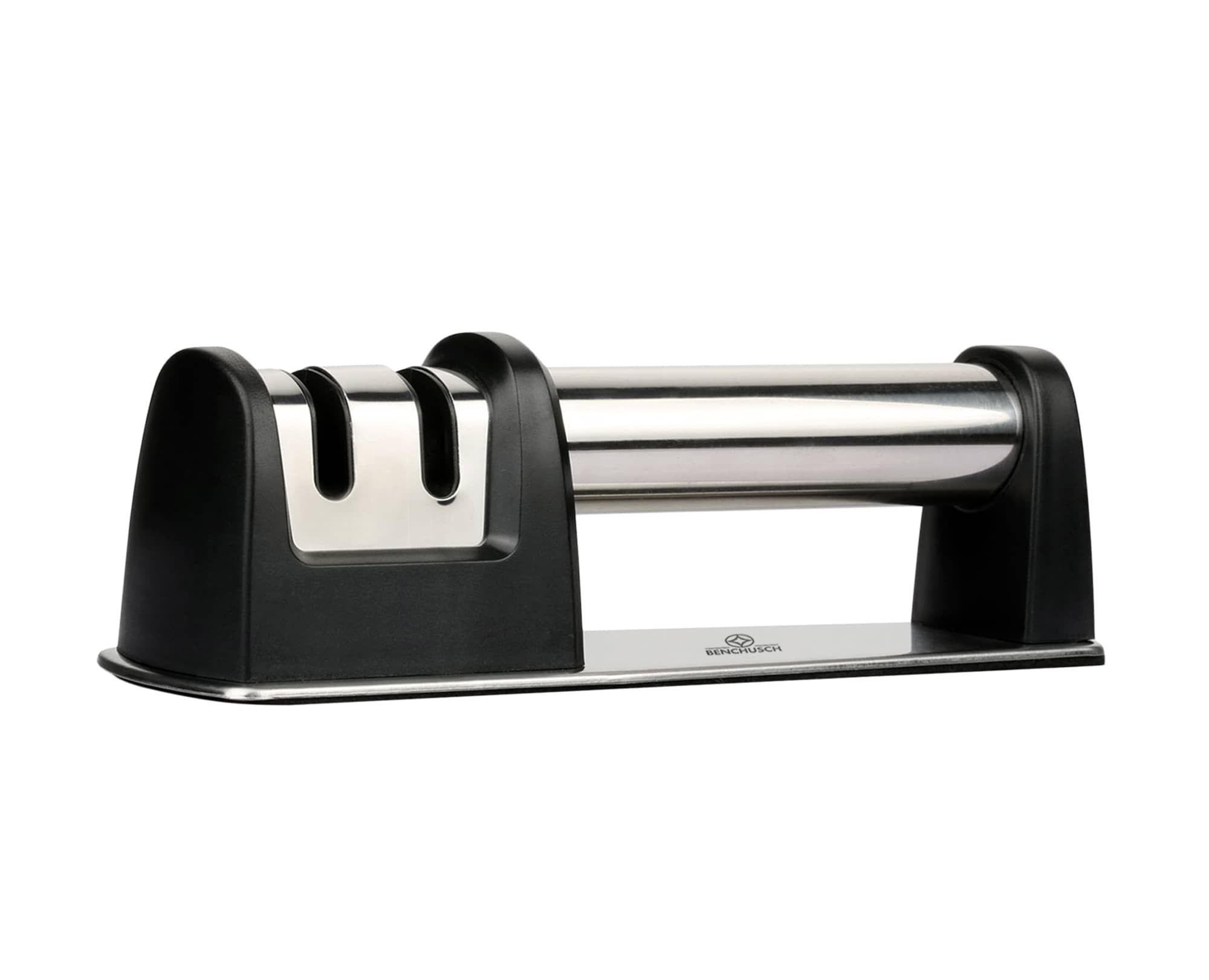 Benchusch Two-Stage Knife Sharpener with non-slip base, ABS body and Stainless Steel handle, black color