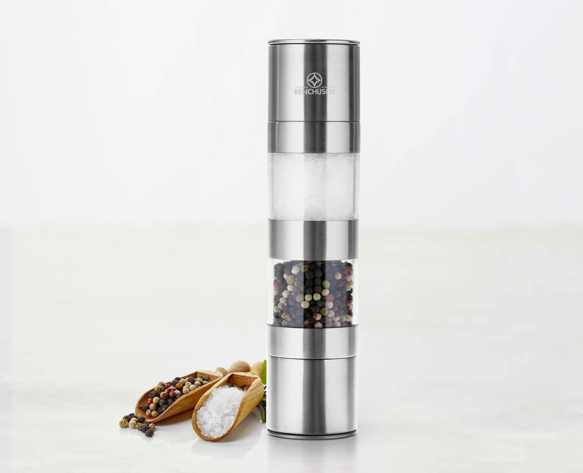 Benchusch Modern 2 in 1 Salt and Pepper Grinder on the marble background